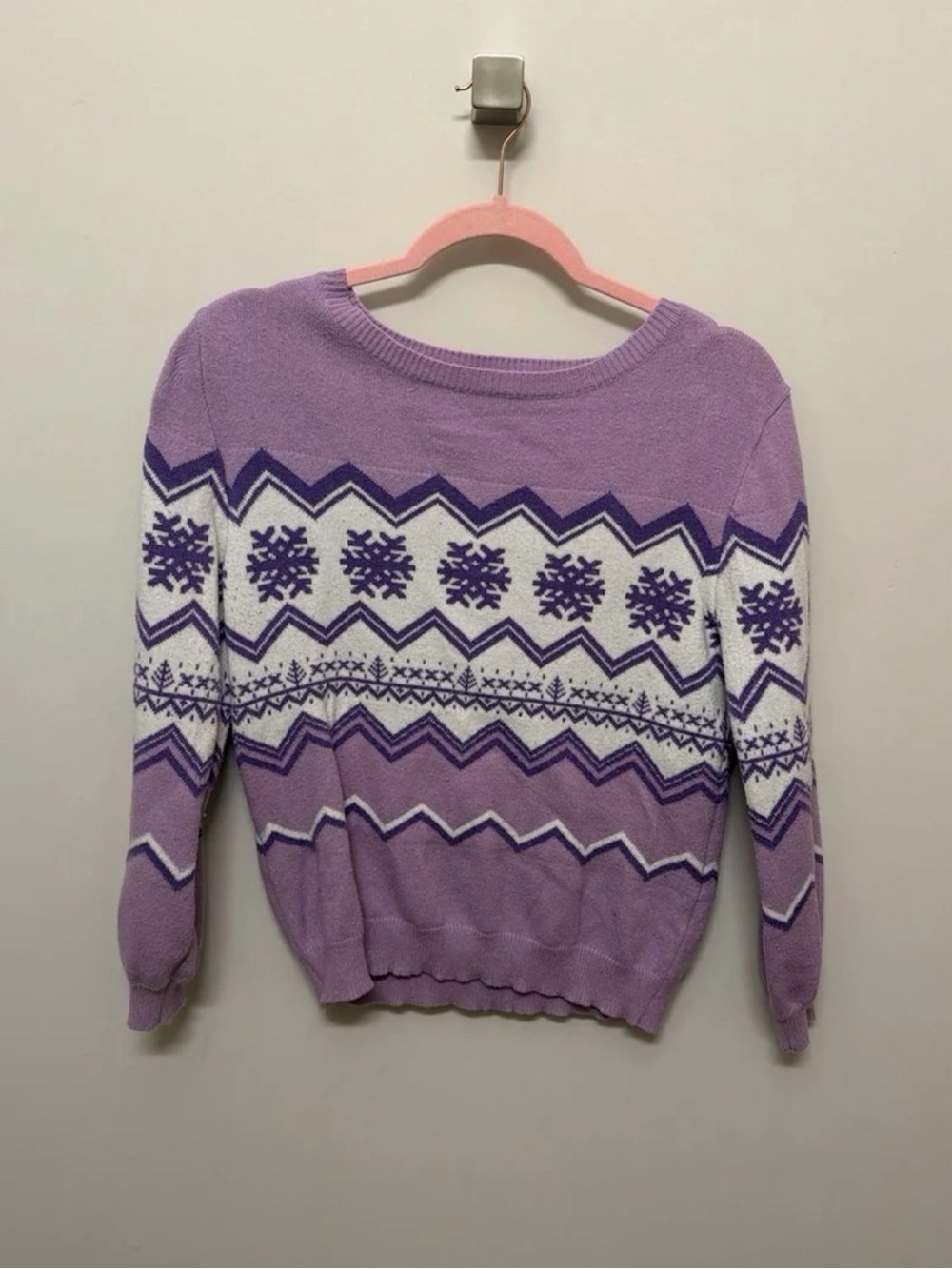 Lavender White Snowflake Sweater
